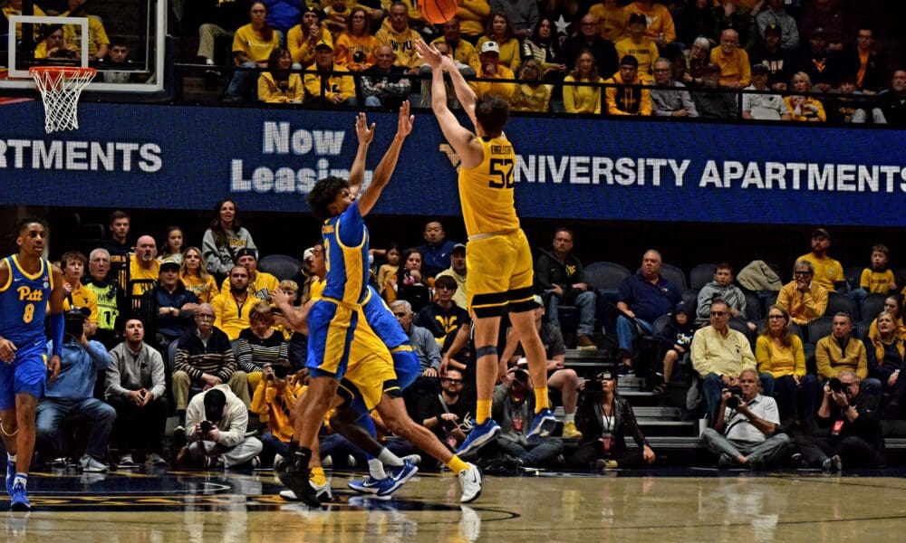 WVU Basketball Treysen Eaglestaff shooting in Backyard Brawl