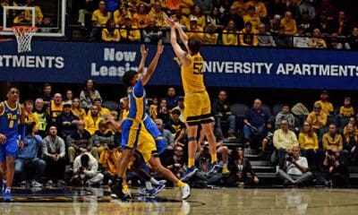 WVU Basketball Treysen Eaglestaff shooting in Backyard Brawl