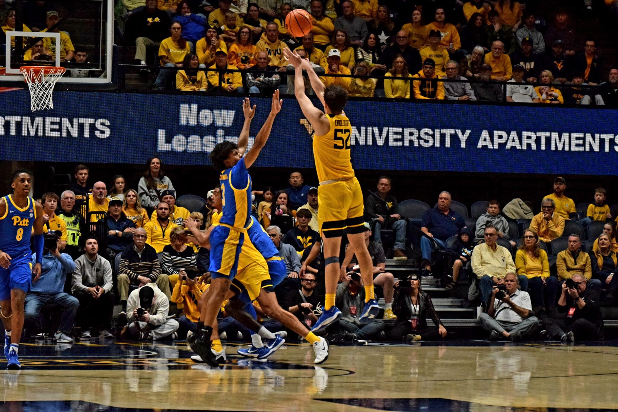 WVU Basketball Treysen Eaglestaff shooting in Backyard Brawl