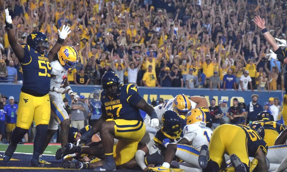 WVU Football celebrates during Backyard Brawl against Pitt