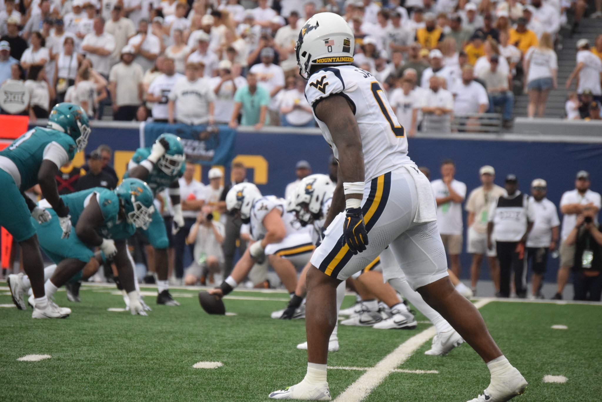 WVU Football line of scrimmage against Coastal Carolina