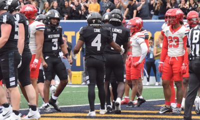 WVU Football QB Hawkins Celebrates TD with WR Cam Cook