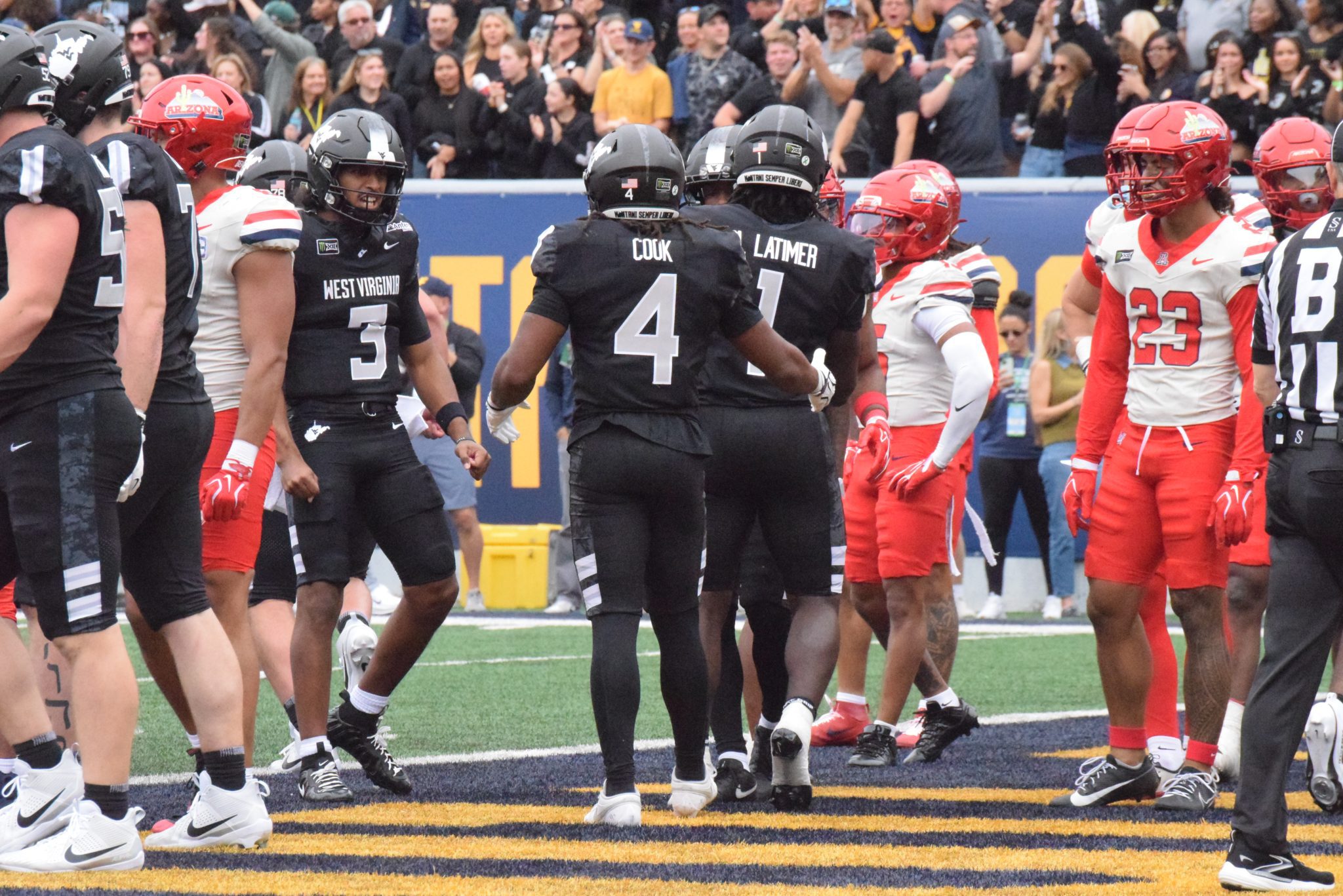 WVU Football QB Hawkins Celebrates TD with WR Cam Cook