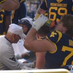 WVU Football OL Coach Trickett and Offensive Lineman Kevin Brown