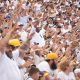 WVU Football Fans in White stock photo