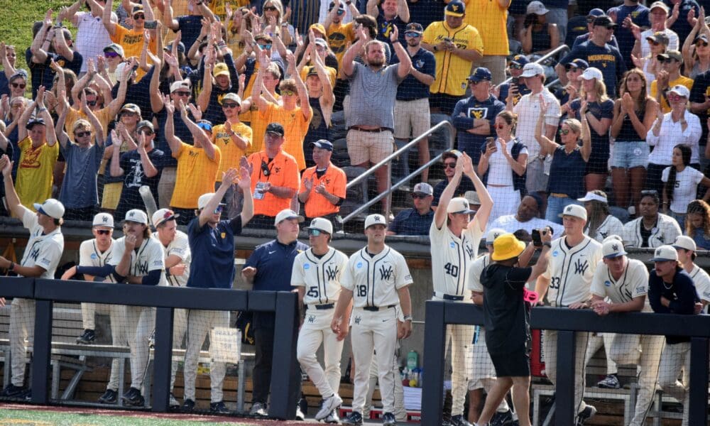 WVU Baseball players and fans at Super Regional