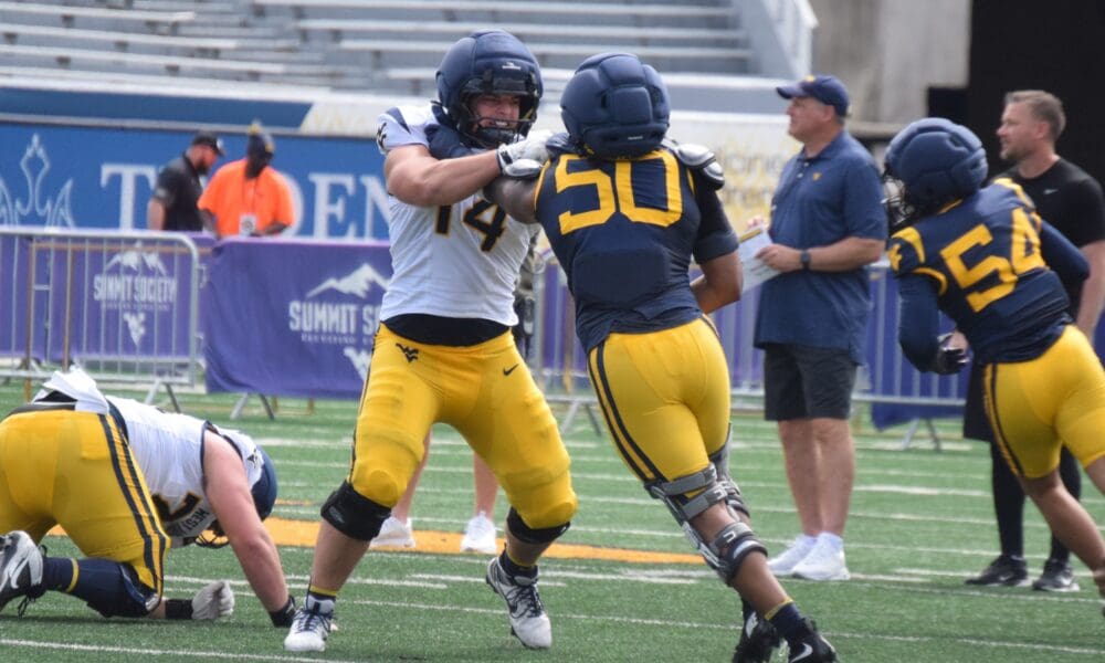 WVU Football OL Freshman Kevin Brown versus Harper Holloman Spring 2026