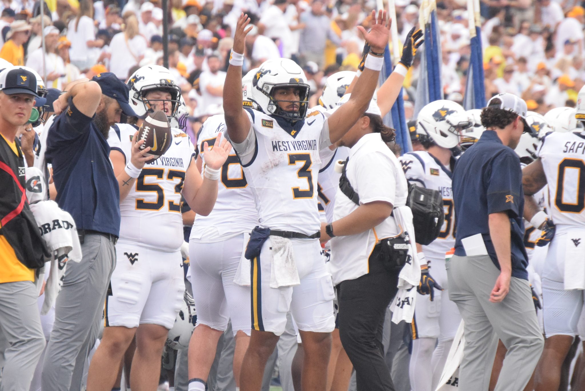 WVU Football QB Michael Hawkins on sideline