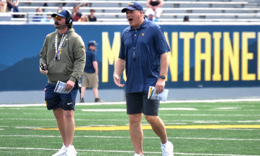 WVU Football HC Rich Rodriguez angry during scrimmage