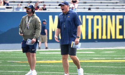 WVU Football HC Rich Rodriguez angry during scrimmage