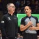 WVU Women's Basketball HC Mark Kellogg with ref