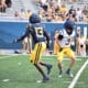 WVU Football WR Kedrick Triplett battling Matt Sieg during scrimmage