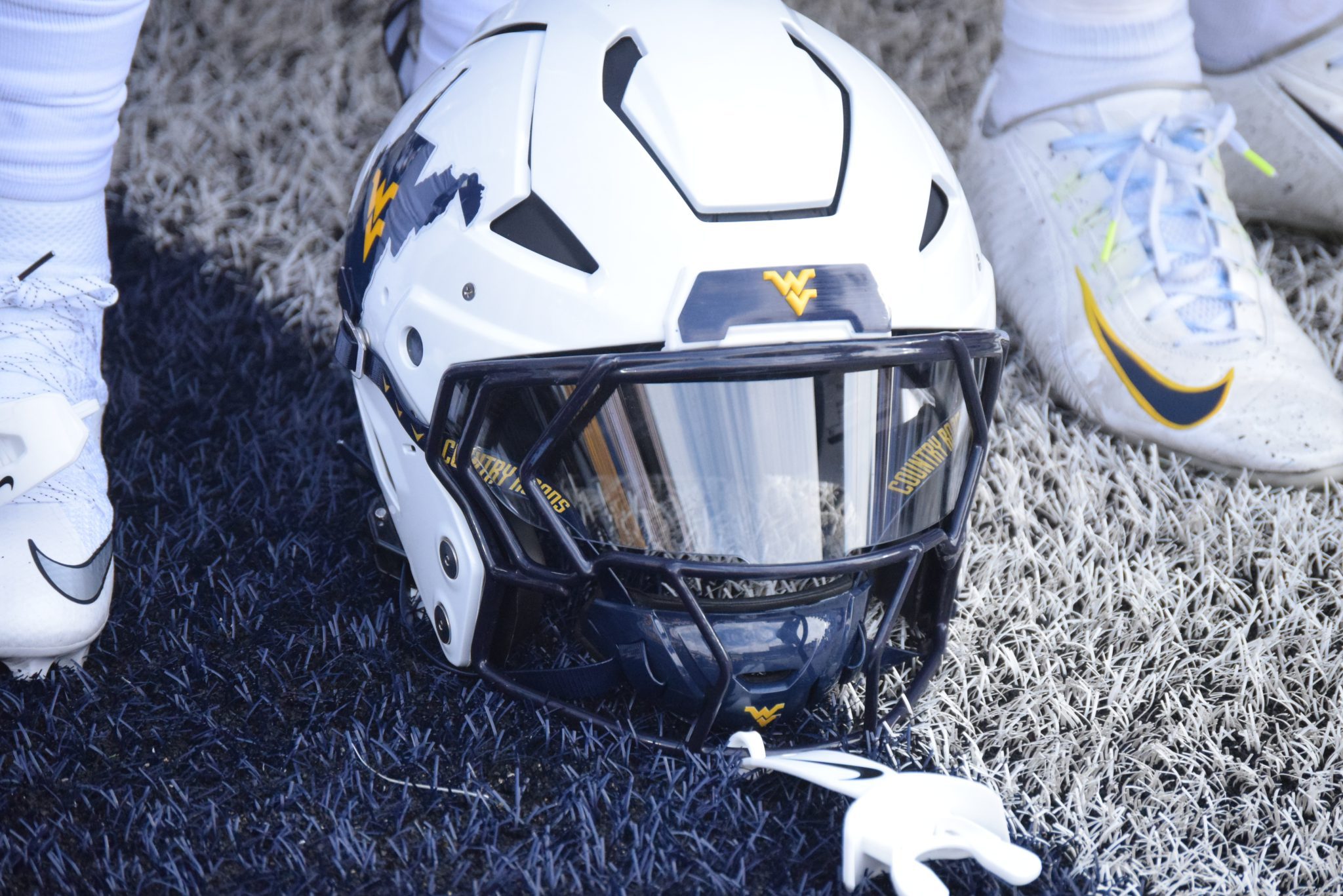 WVU Football white helmet stock
