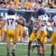 WVU Football Miles Khatri with teammates during scrimmage