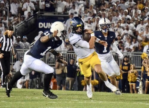 WVU Football QB Garrett Greene tackled by Penn State