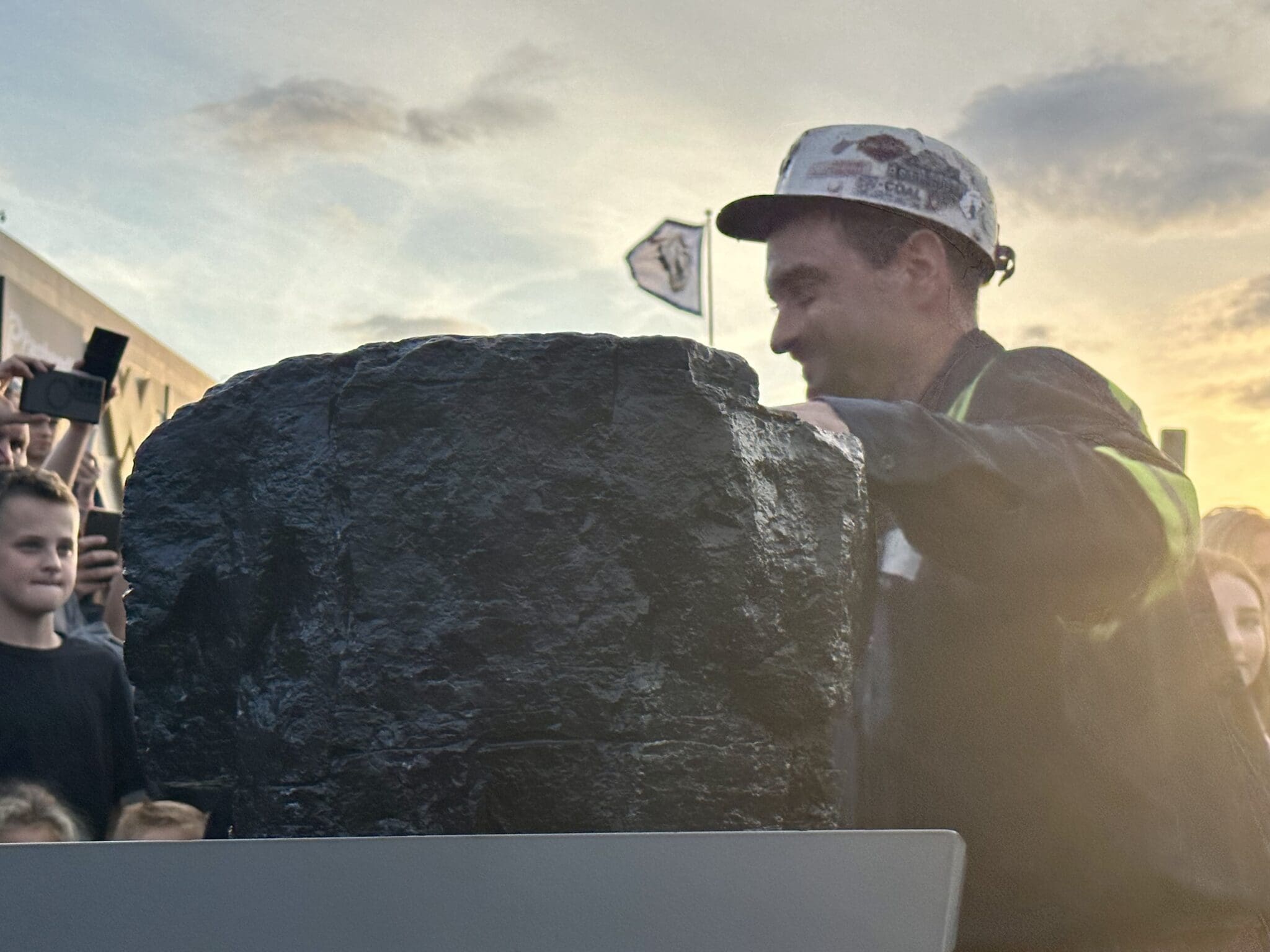 Coal miner on Mantrip ahead of WVU Coal Rush game
