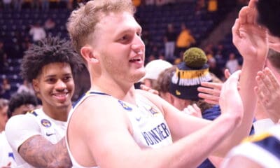 WVU Basketball Tucker DeVries with WVU fans