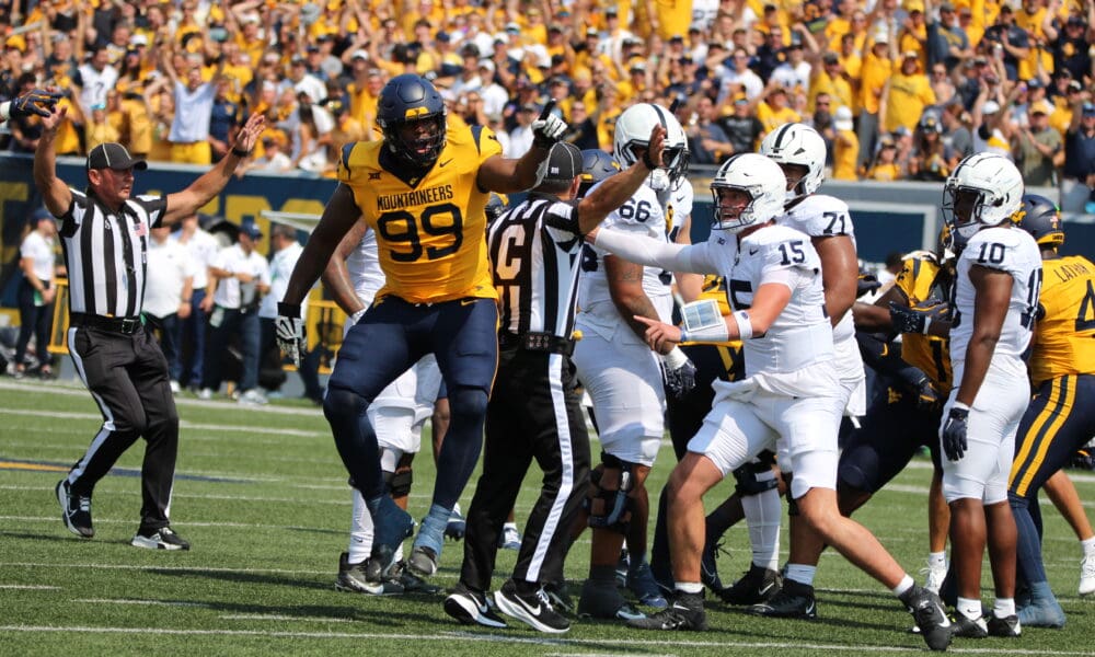 WVU Football DL Hammond Russell IV and Penn State QB Drew Allar