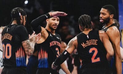 Miles McBride with Knicks teammates