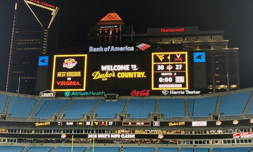 Scoreboard after WVU Football beat Virginia at Bank of America Stadium