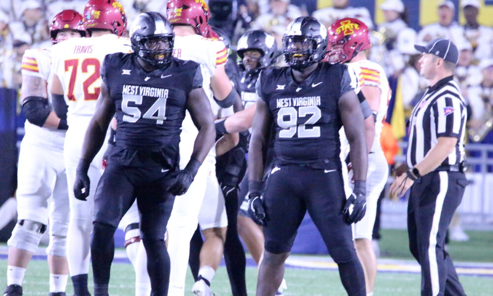 WVU Football DL Asani Redwood and Fatorma Mulbah