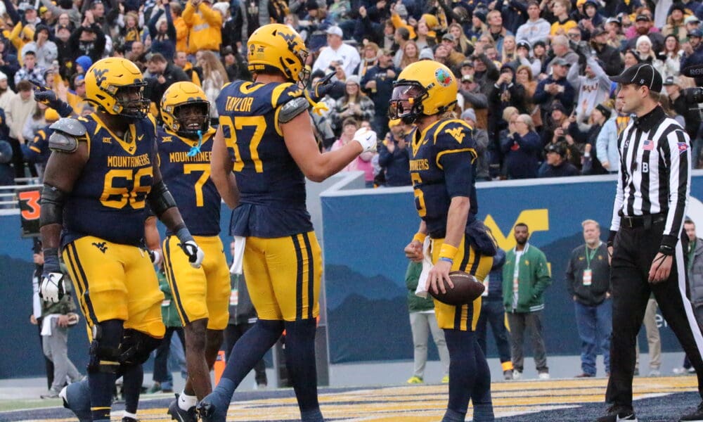 WVU Football Garrett Greene with Kole Taylor and Traylon Ray after scoring TD