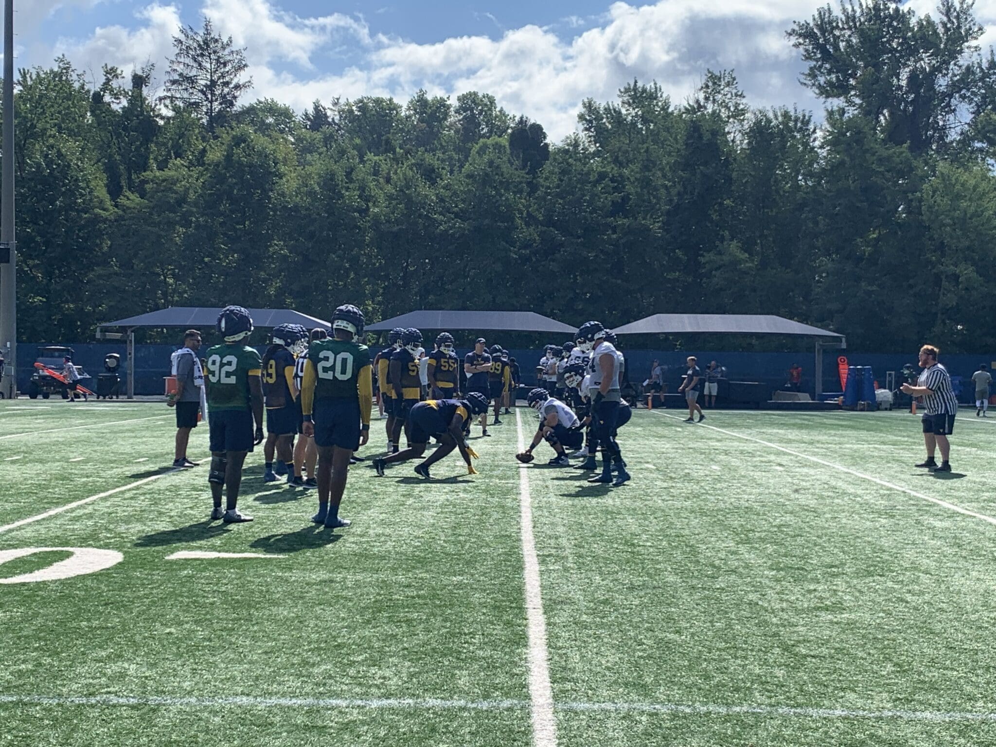 WVU Football OL and DL at practice