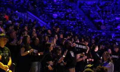 Fans enjoy light show before WVU basketball game at WVU Coliseum