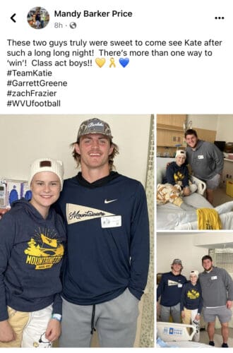 Facebook post about Garrett Greene and Zach Frazier visiting girl in hospital