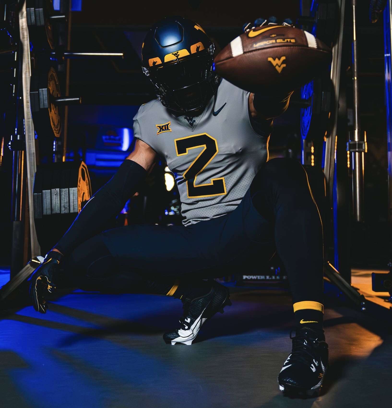 WVU Football blue and grey uniform