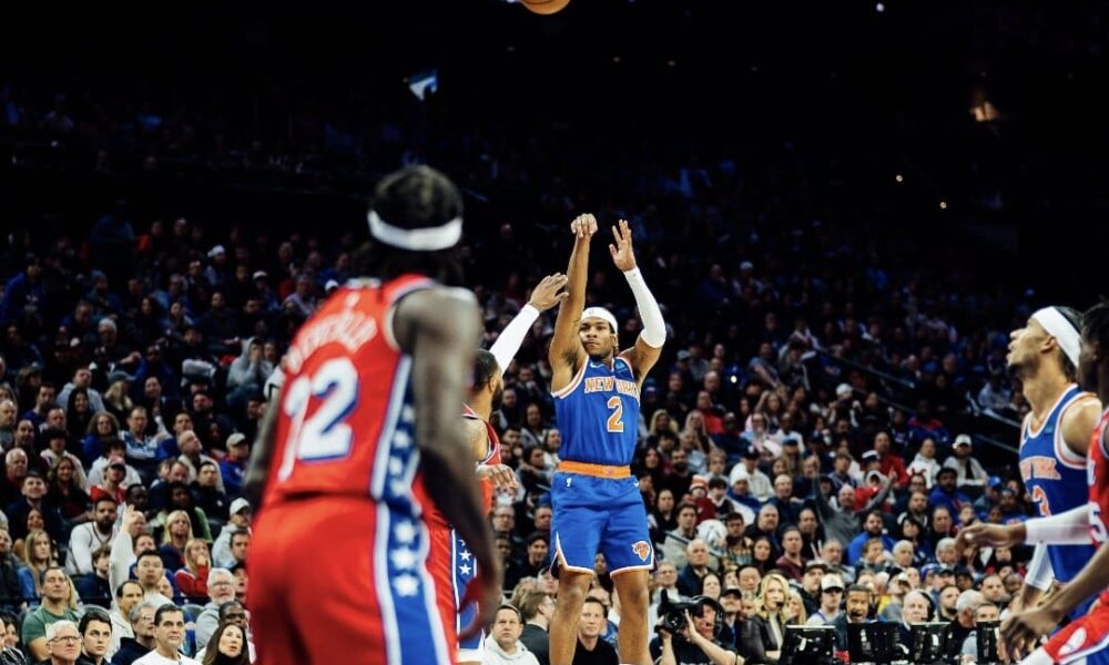 Miles McBride shooting with Knicks