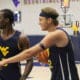 West Virginia basketball players Tucker DeVries and Toby Okani