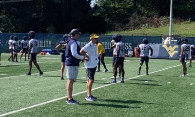 WVU Football HC Neal Brown at fall camp practice