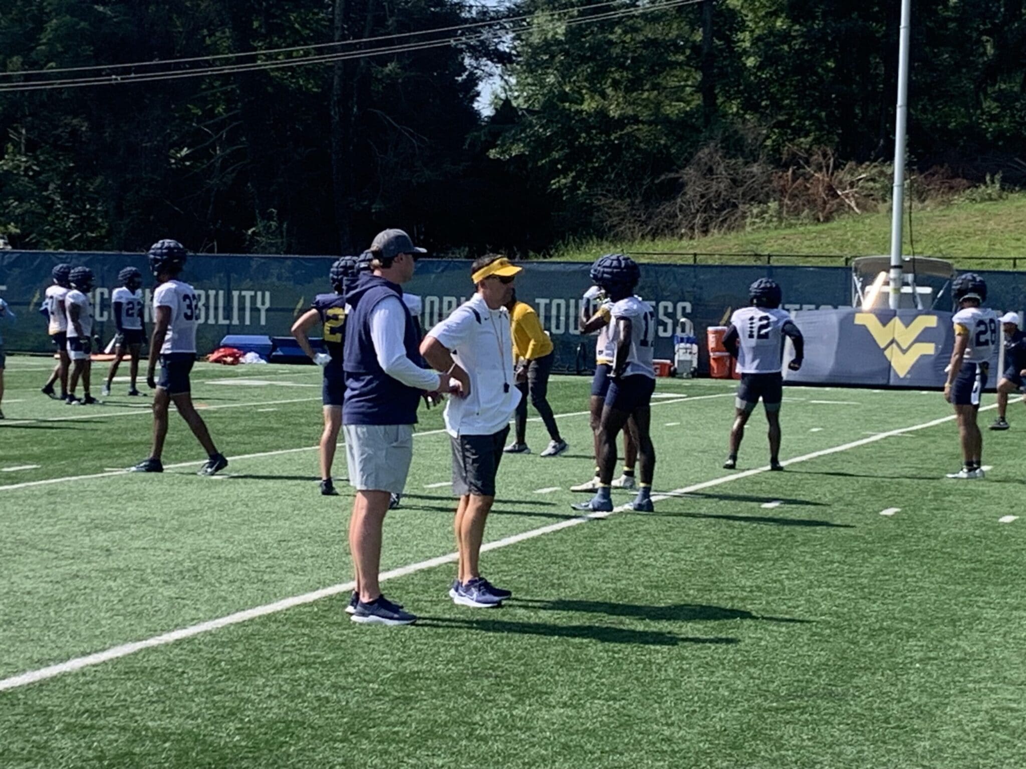 WVU Football HC Neal Brown at fall camp practice