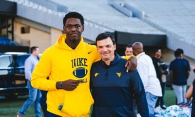 WVU Football Edge Wilnerson Telemaque and Neal Brown