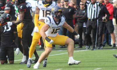 WVU Football LB Ben Cutter celebrates