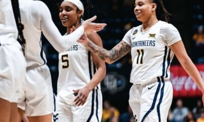 WVU Women’s Basketball JJ Quinerly celebrating