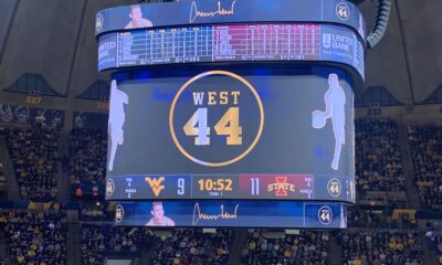 Jerry West logo at WVU basketball game