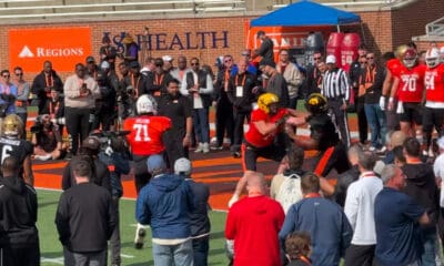 Wyatt Milum in fight at Senior Bowl