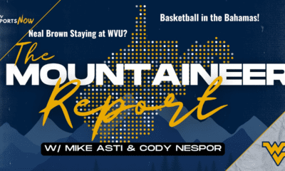 Mountaineer Report Thanksgiving Graphic talking Neal Brown staying at WVU and basketball in Bahamas