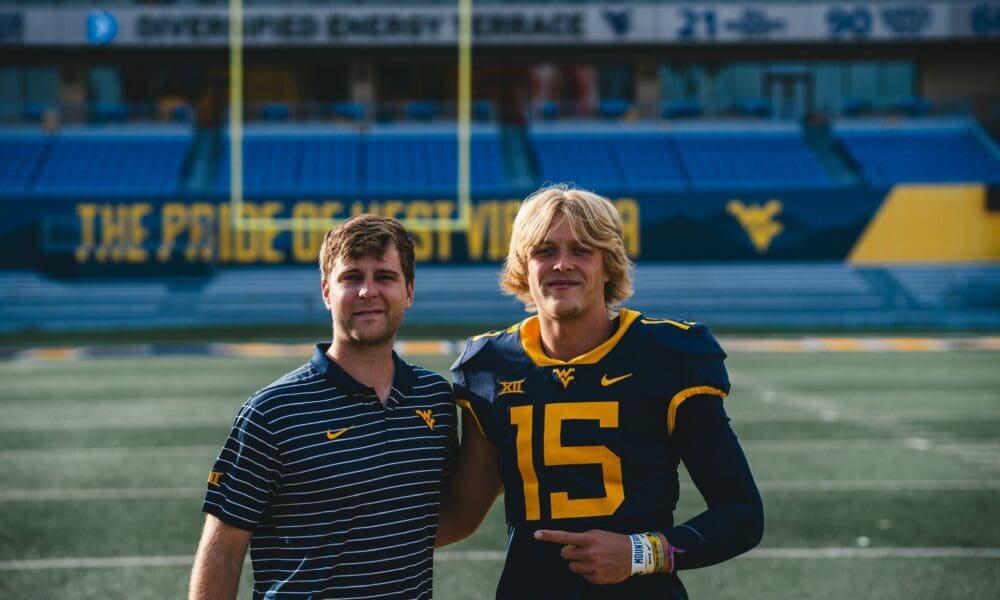 WVU Football QB commit Scotty Fox and WVU QB Coach Tyler Allen