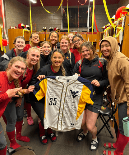 ISU Softball with WVU Baseball signed jersey