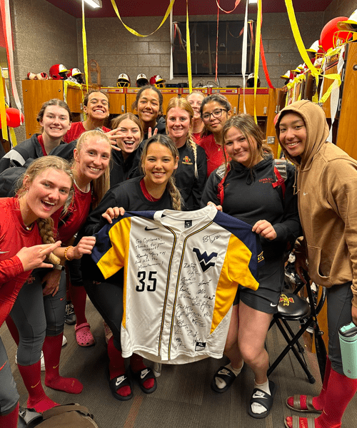 ISU Softball with WVU Baseball signed jersey