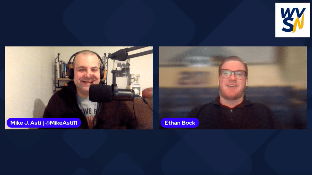 Mike Asti and Ethan Bock WVU Basketball postgame show