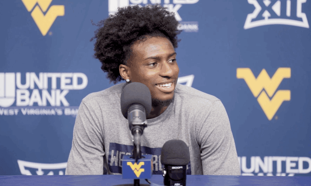 WVU Basketball guard Honor Huff speaks at a WVU press conference