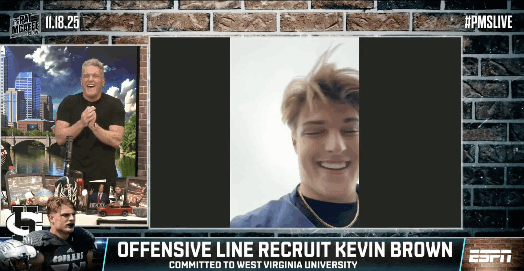 WVU OL Kevin Brown and Pat McAfee laughing