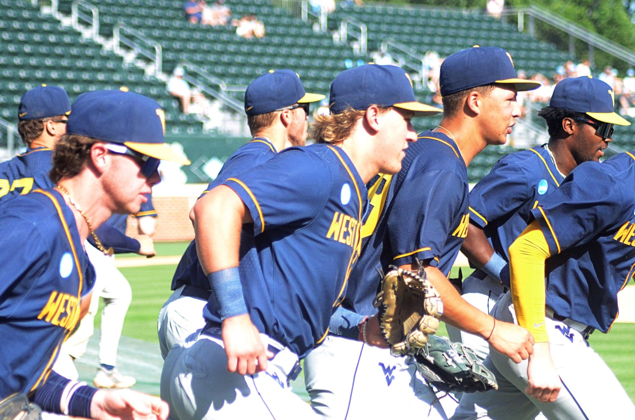 The WVU baseball team practices before the Mountaineers played the Tar Heels in the NCAA Tournament Super Regionals on Friday, June 7, 2024, at Boshamer Stadium in Chapel Hill, N.C. (Mitchell Northam / WV Sports Now)