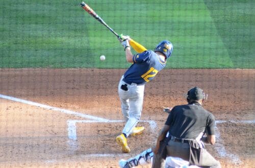 Brodie Kesser swings at a pitch against UNC on June 7, 2024 at Boshamer Stadium in Chapel Hill, N.C. in the NCAA Tournament Super Regionals. (Mitchell Northam / WV Sports Now)