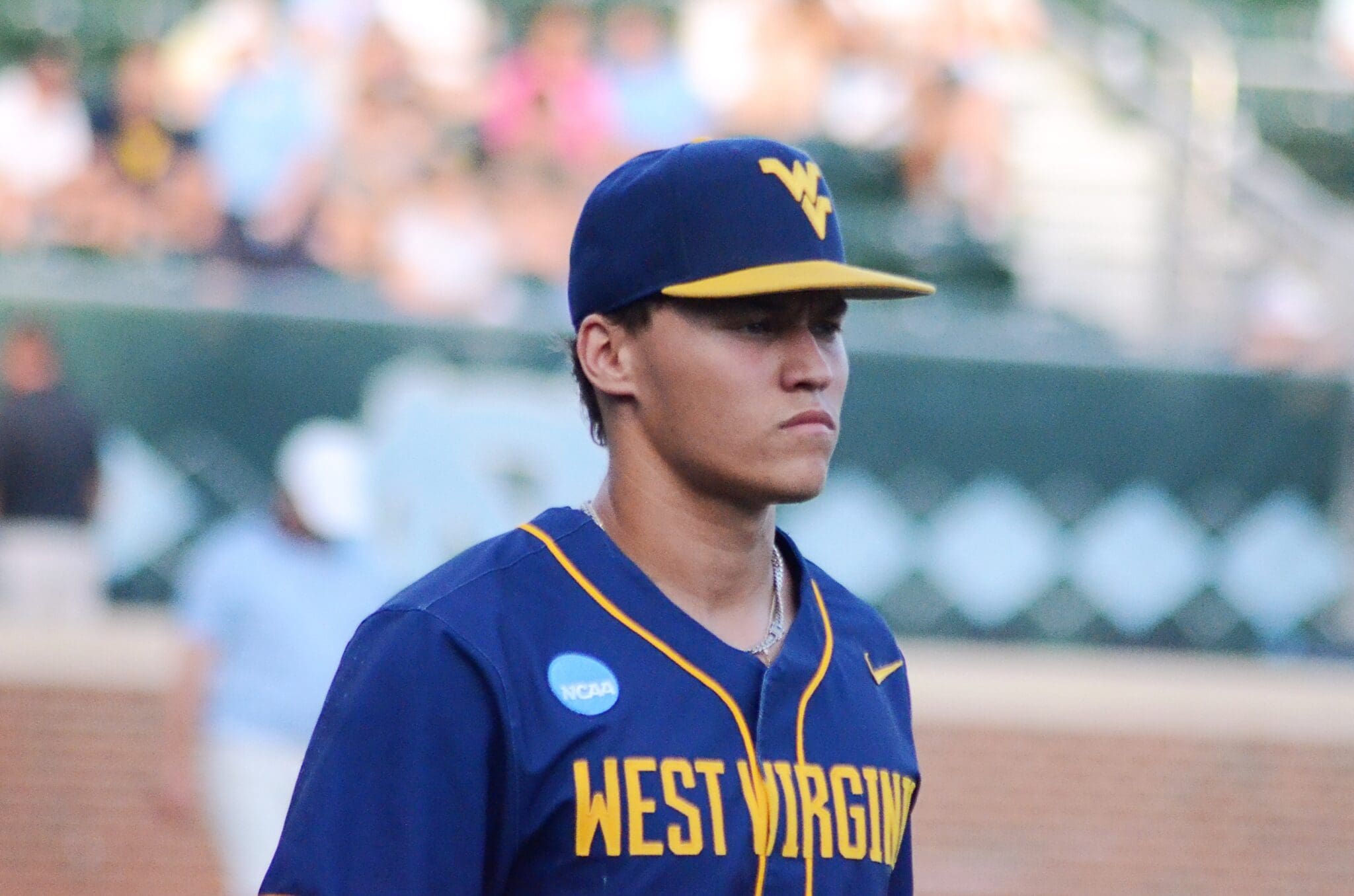 JJ Wetherholt looks on as WVU played against North Carolina on June 8, 2024, in the Super Regionals of the NCAA Tournament at Boshamer Stadium in Chapel Hill, N.C. (Mitchell Northam / WV Sports Now)