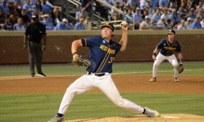 WVU Baseball pitcher Tyler Switalski pitches as the Mountaineers played against North Carolina on June 8, 2024, in the Super Regionals of the NCAA Tournament at Boshamer Stadium in Chapel Hill, N.C. (Mitchell Northam / WV Sports Now)